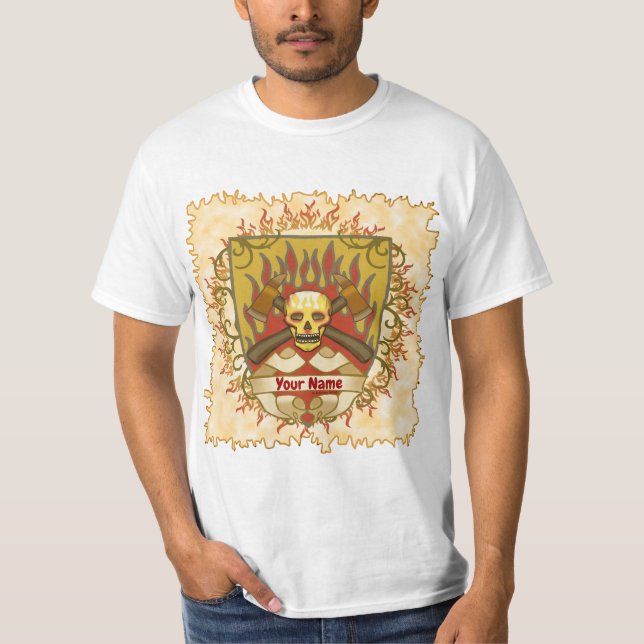 Flames Shield Firefighter  T-Shirt (Front)