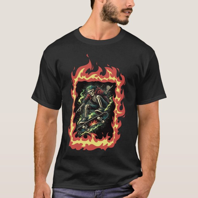 Flames Skeleton Skateboard T-Shirt (Front)