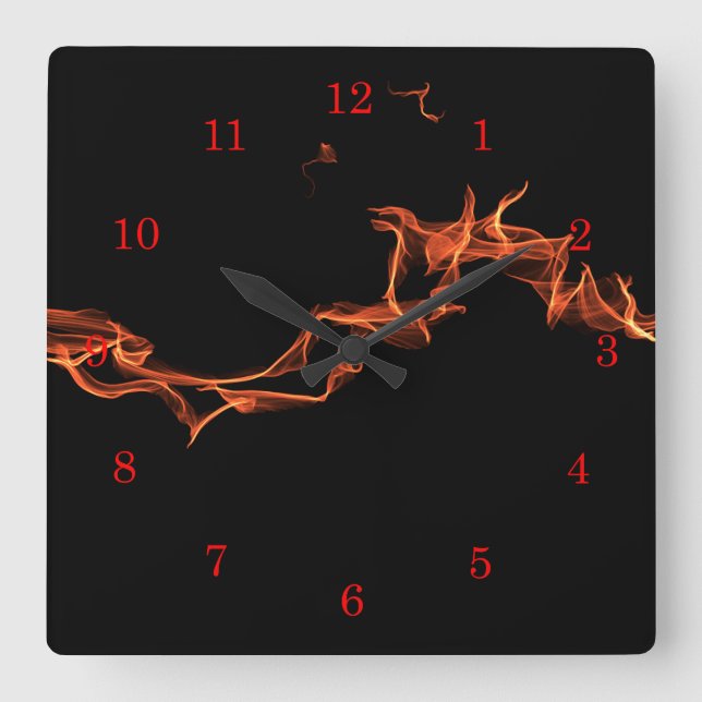 Flames Square Wall Clock (Front)