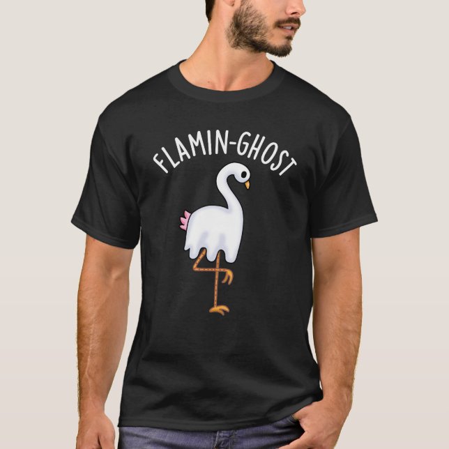 Flamin-ghost Funny Flamingo Ghost Pun Dark BG T-Shirt (Front)
