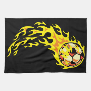 Flamin' Soccer Ball Kitchen Towel