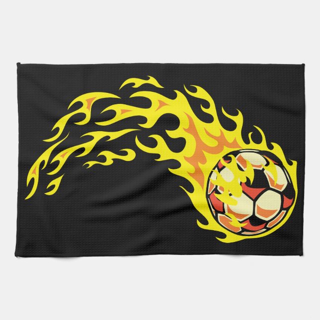Flamin' Soccer Ball Kitchen Towel (Horizontal)