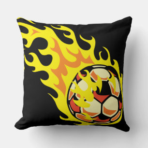 Flamin’ Soccer Ball Throw Pillow