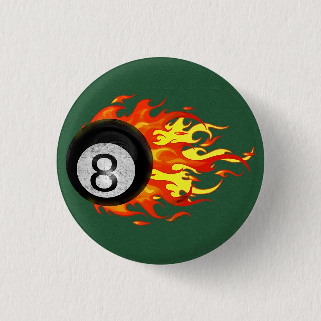 Flaming 8 Ball 1 Inch Round Button (Front)