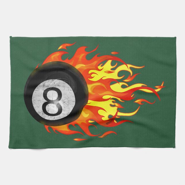 Flaming 8 Ball Kitchen Towel (Horizontal)