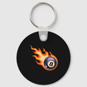 Flaming 8 Ball Pool Billiards Keychain