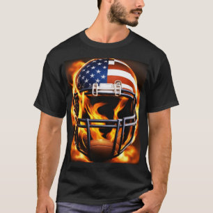 Flaming American Football Helmet Cool Design T-Shirt