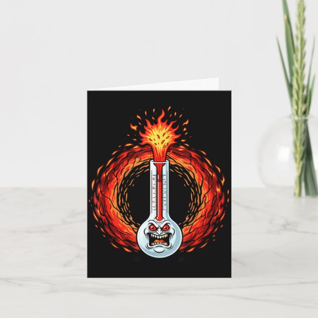 Flaming angry thermometer extreme heat rage  card (Front)