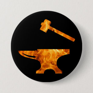 Flaming Anvil & Hammer Blacksmith Metalworking 3 Inch Round Button