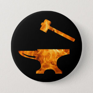 Flaming Anvil & Hammer Blacksmith Metalworking 3 Inch Round Button