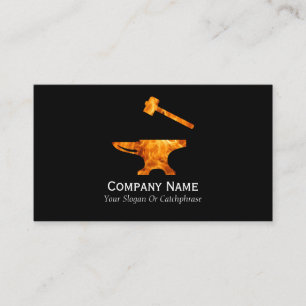 Flaming Anvil & Hammer Blacksmith Metalworking Business Card