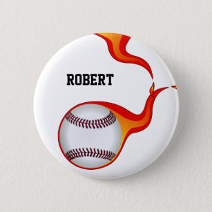 flaming baseball ball  badge 2 inch round button