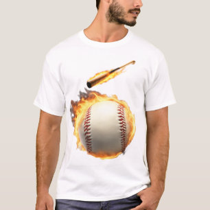 Flaming Baseball Bat Hitting Ball Cool Design T-Shirt