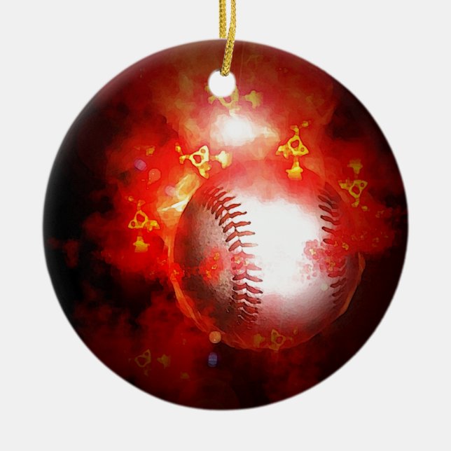 Flaming Baseball Ceramic Ornament (Front)