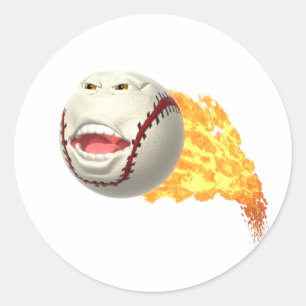 Flaming Baseball Classic Round Sticker