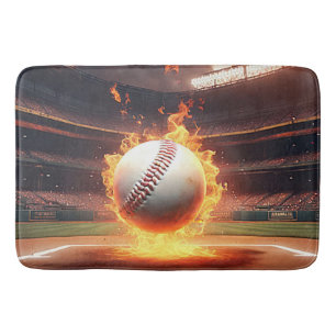 Flaming Baseball In Stadium Bath Mat