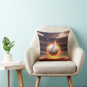 Flaming Baseball In Stadium Throw Pillow