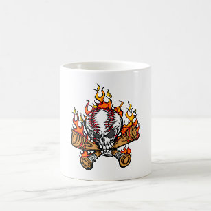 Flaming Baseball Skull Coffee Mug