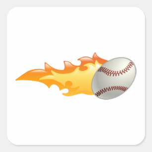 Flaming Baseball Square Sticker