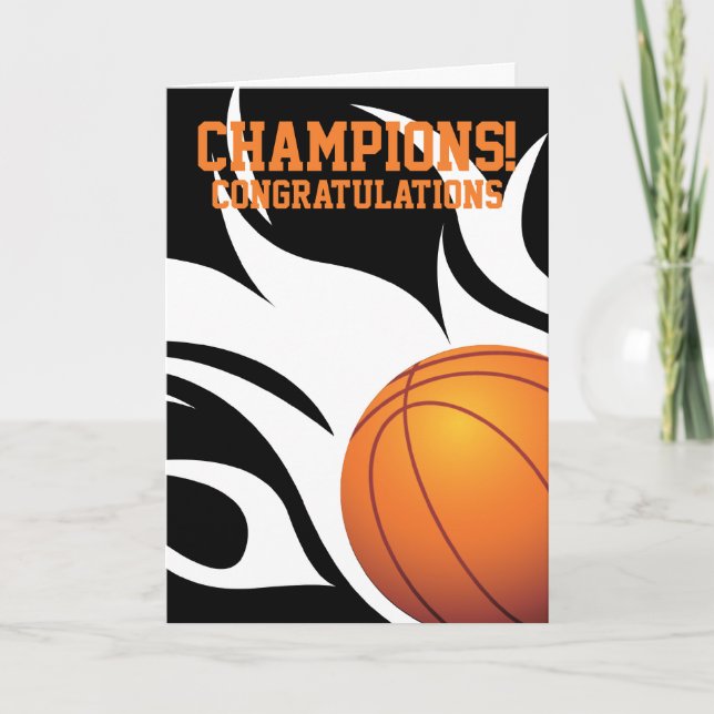 Flaming Basketball B&W Congratulations Card (Front)