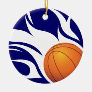 Flaming Basketball Blue and White Ceramic Ornament