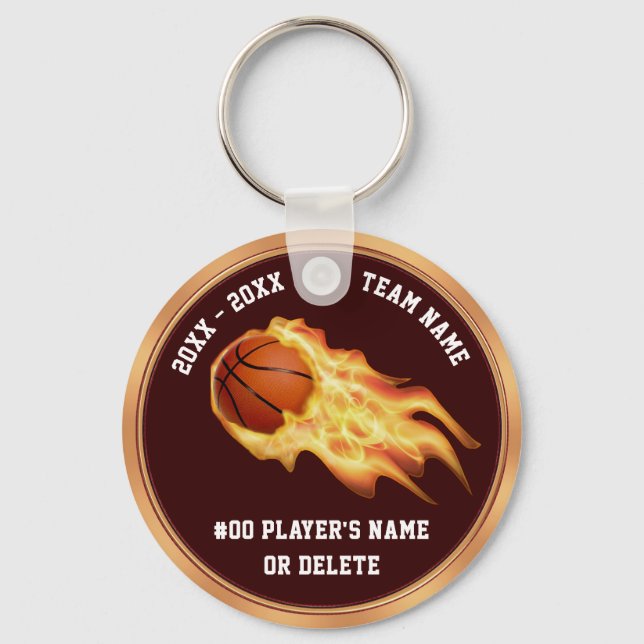 Flaming Basketball Gifts for Players PERSONALIZED Keychain (Front)