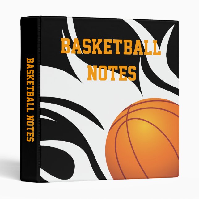Flaming Basketball Notes Black and White Binder (Front/Spine)