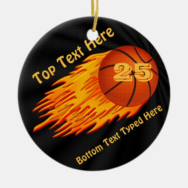 Flaming Basketball Ornament YOUR NUMBER and NAME (Front)