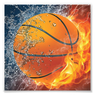 flaming basketball photo print