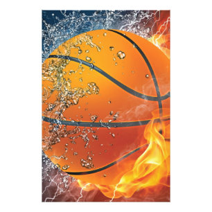 Flaming basketball photo print