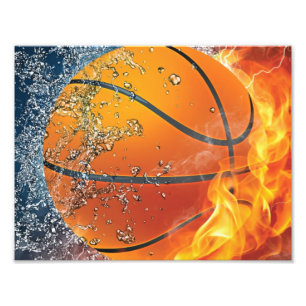 Flaming basketball photo print
