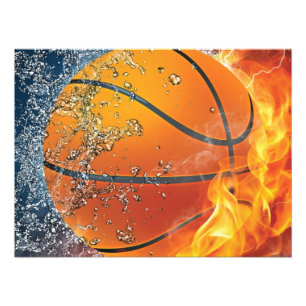 Flaming basketball photo print