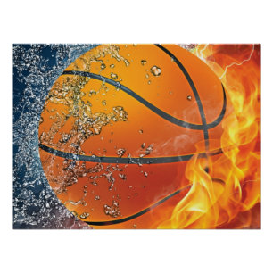 Flaming basketball poster