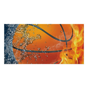 Flaming basketball poster