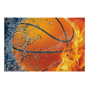 Flaming basketball poster