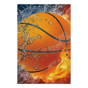 Flaming basketball poster
