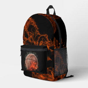 Flaming Basketball Printed Backpack
