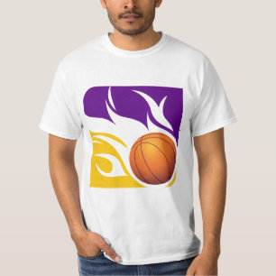 Flaming Basketball Purple and Gold T-Shirt