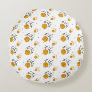 Flaming Basketball Round Pillow