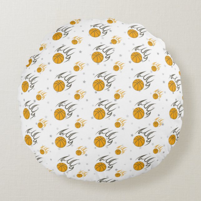 Flaming Basketball Round Pillow (Front)