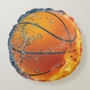 Flaming basketball round pillow