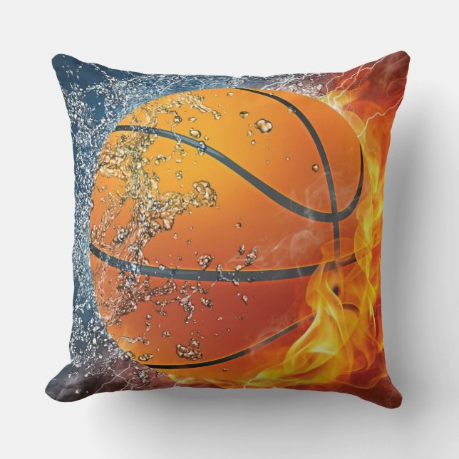 Flaming basketball throw pillow (Front)