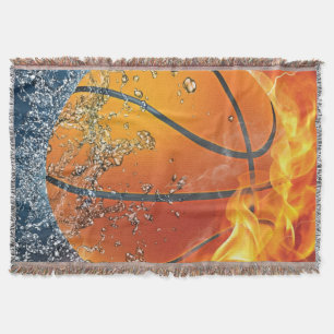 Flaming basketball throw pillow blanket