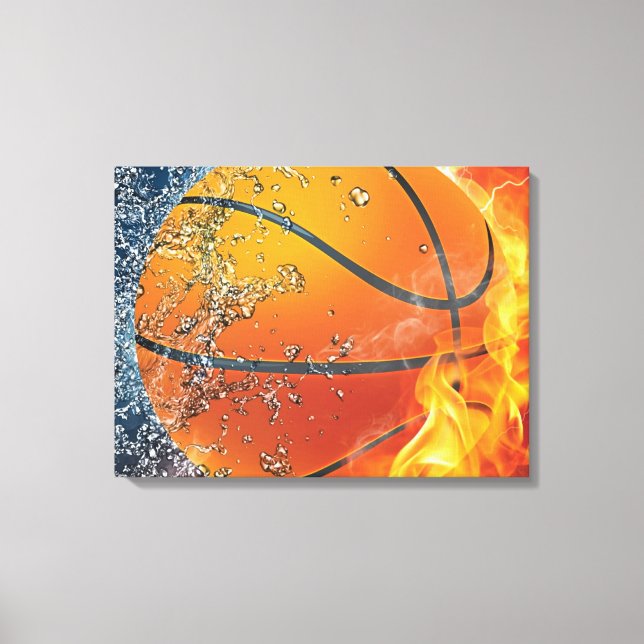 Flaming basketball throw pillow canvas print (Front)