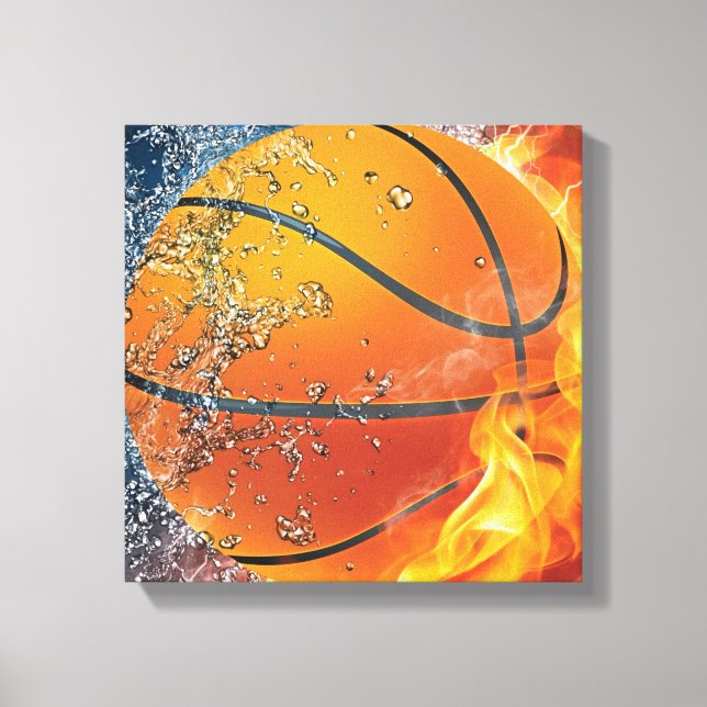 Flaming basketball throw pillow canvas print (Front)