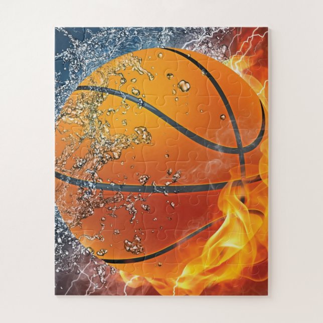 Flaming basketball throw pillow jigsaw puzzle (Vertical)
