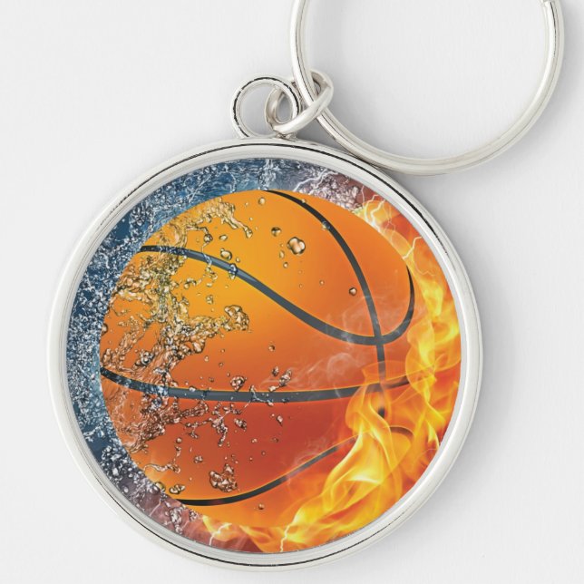 Flaming basketball throw pillow keychain (Front)