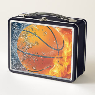 Flaming basketball throw pillow metal lunch box