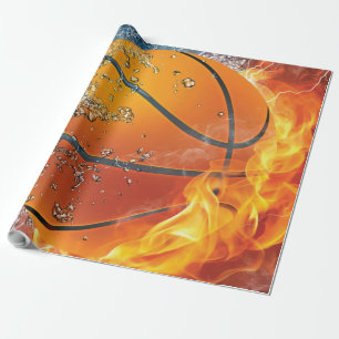 Flaming basketball throw pillow wrapping paper