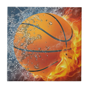 Flaming basketball tile